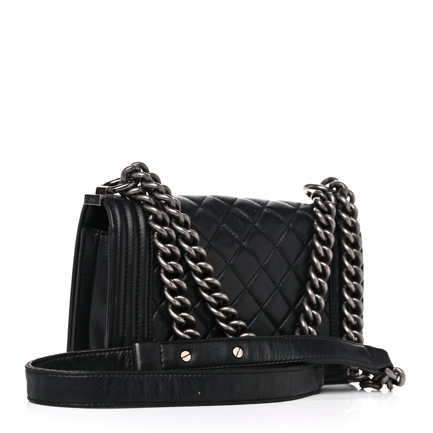 Calfskin Quilted Small Boy Flap Black