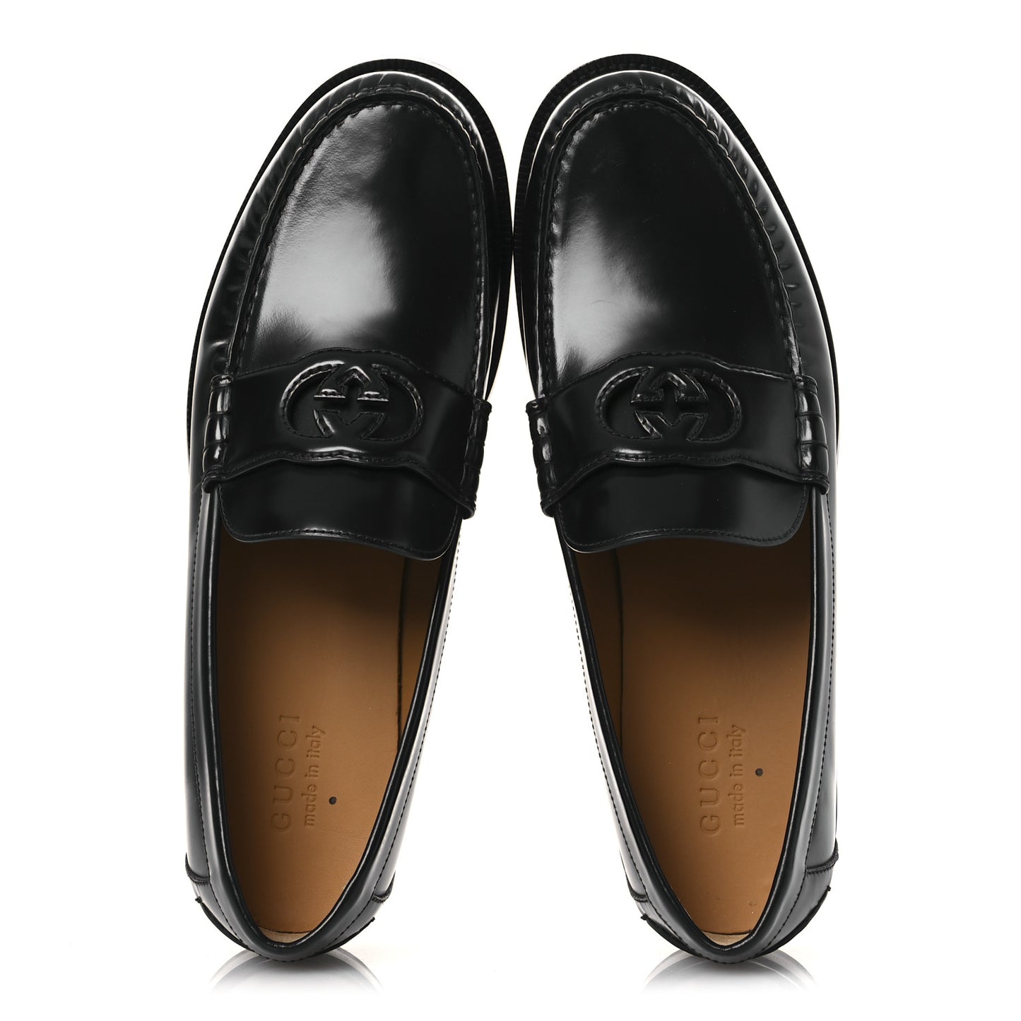 Calfskin Mens Interlocking G Millennial Ribot Loafers 13 Black