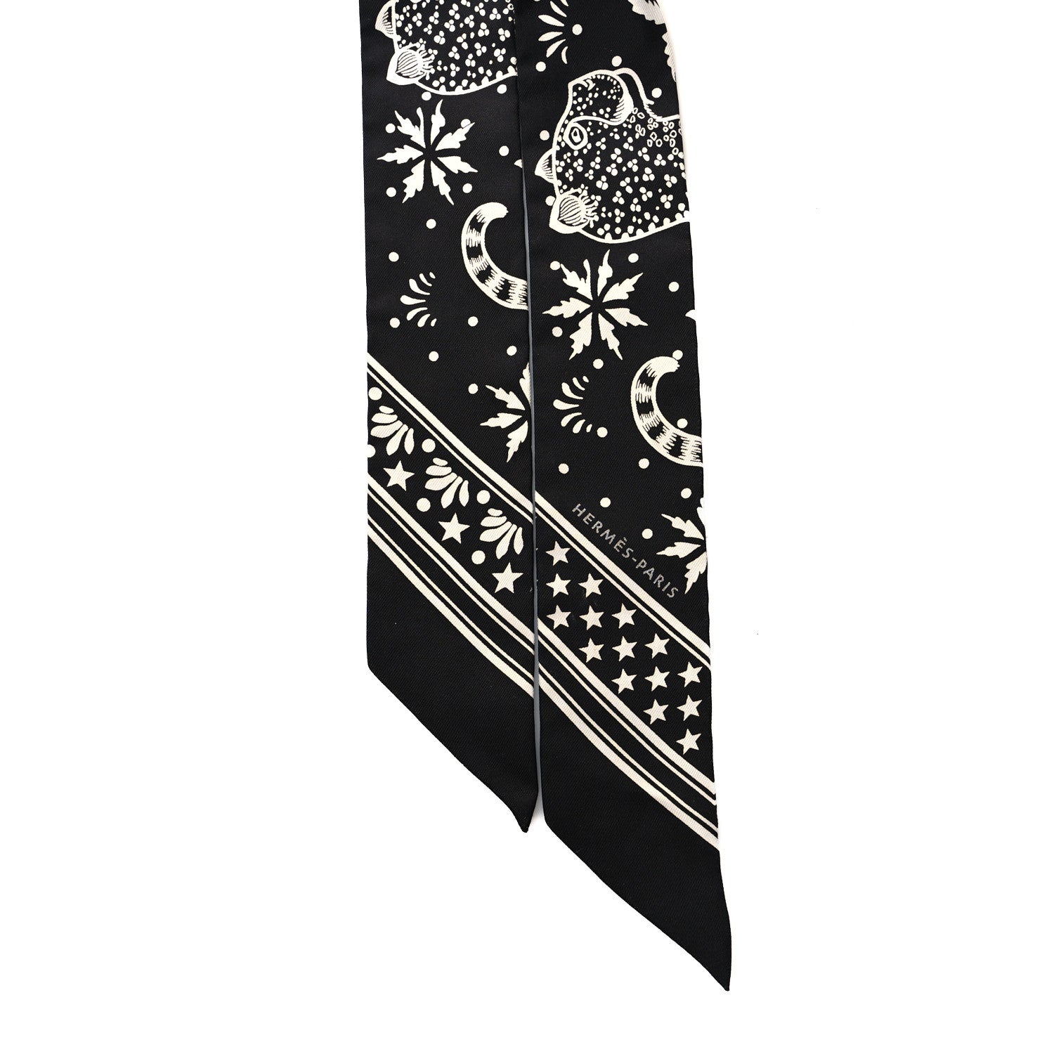 Hermes Silk Les Leopards Twilly Black White 2 of 3