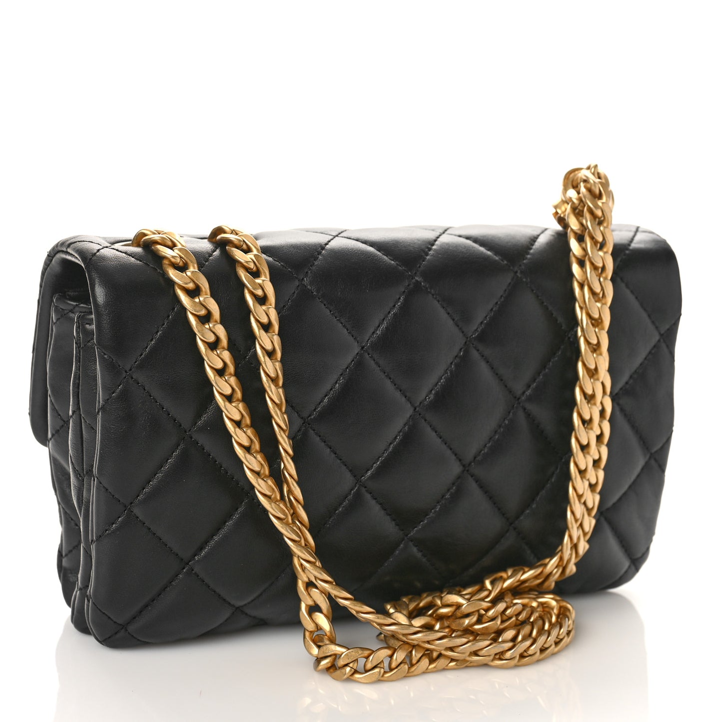 Lambskin Quilted Small Pillow Crush Flap Black