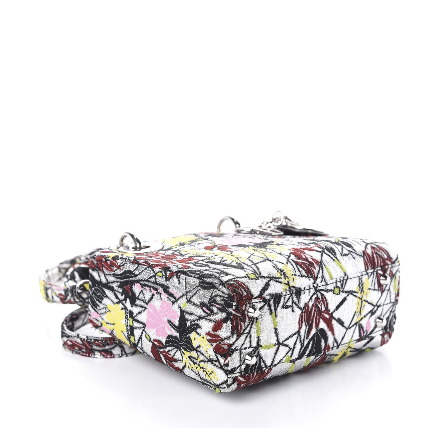 Metallic Canvas Embroidered Mini Lady Dior Argent Multicolor