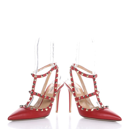 Valentino Garavani Nappa Rockstud Ankle Strap Pumps 39.5 Red 5 of 10
