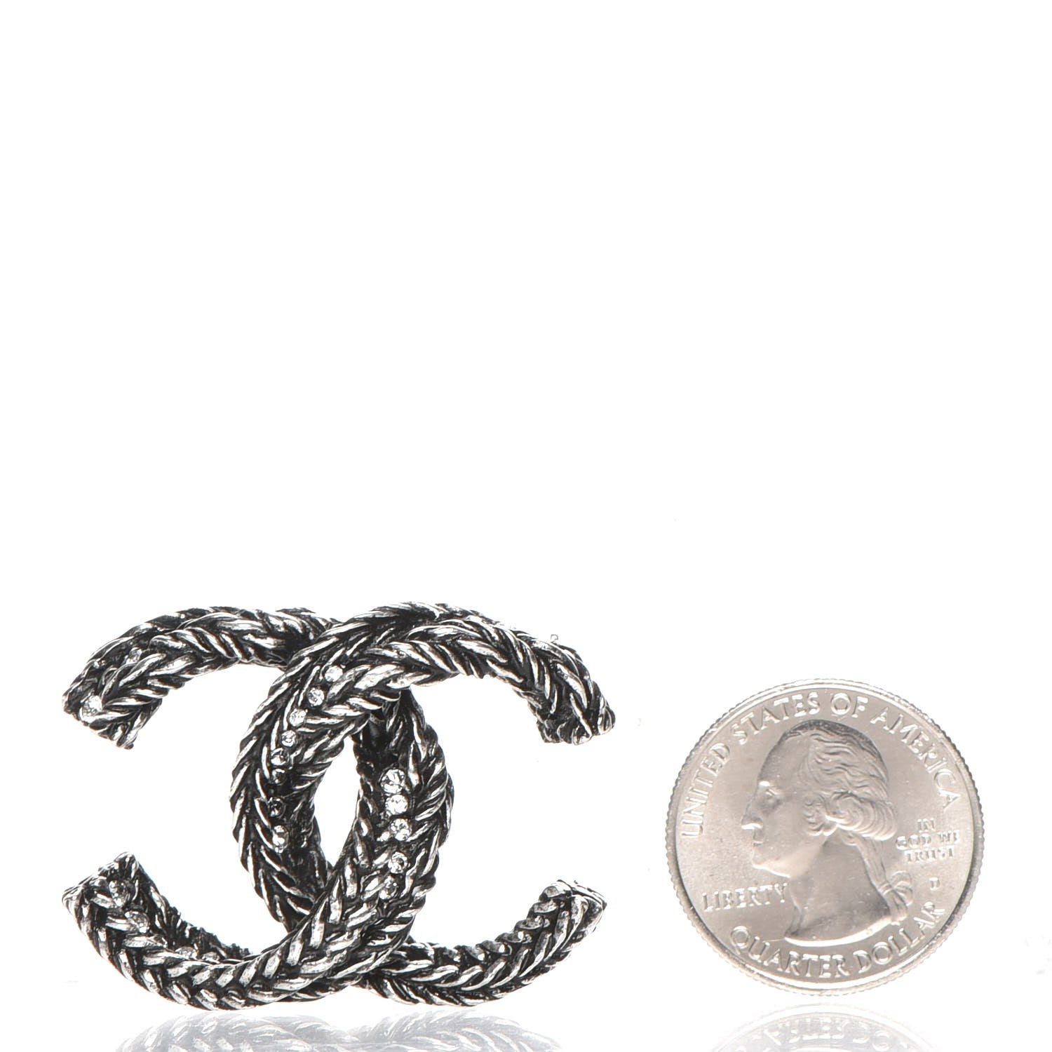 Chanel Crystal Ruthenium Braided CC Brooch 3 of 6