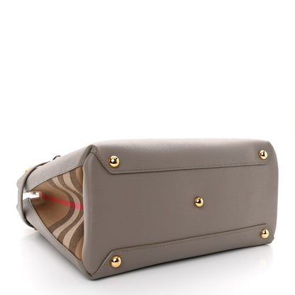 Burberry Grainy Calfskin House Check Medium Banner Tote Taupe Brown 4 of 9