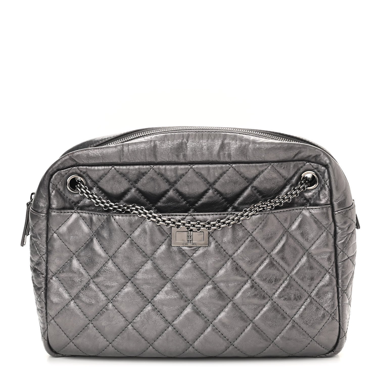 Chanel Metallic Aged Calfskin Quilted Large Reissue Camera Case Silver 1 of 10