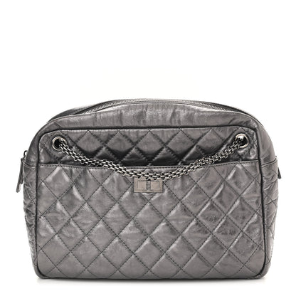 Chanel Metallic Aged Calfskin Quilted Large Reissue Camera Case Silver 1 of 10