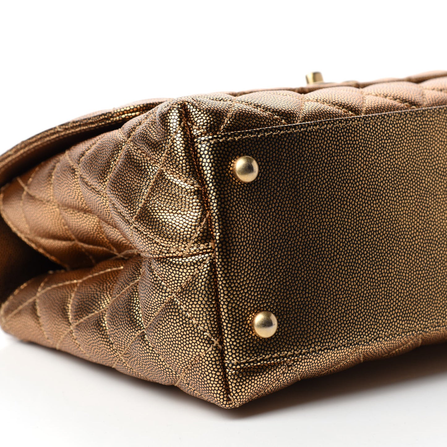 Metallic Caviar Quilted Small Coco Handle Flap Gold