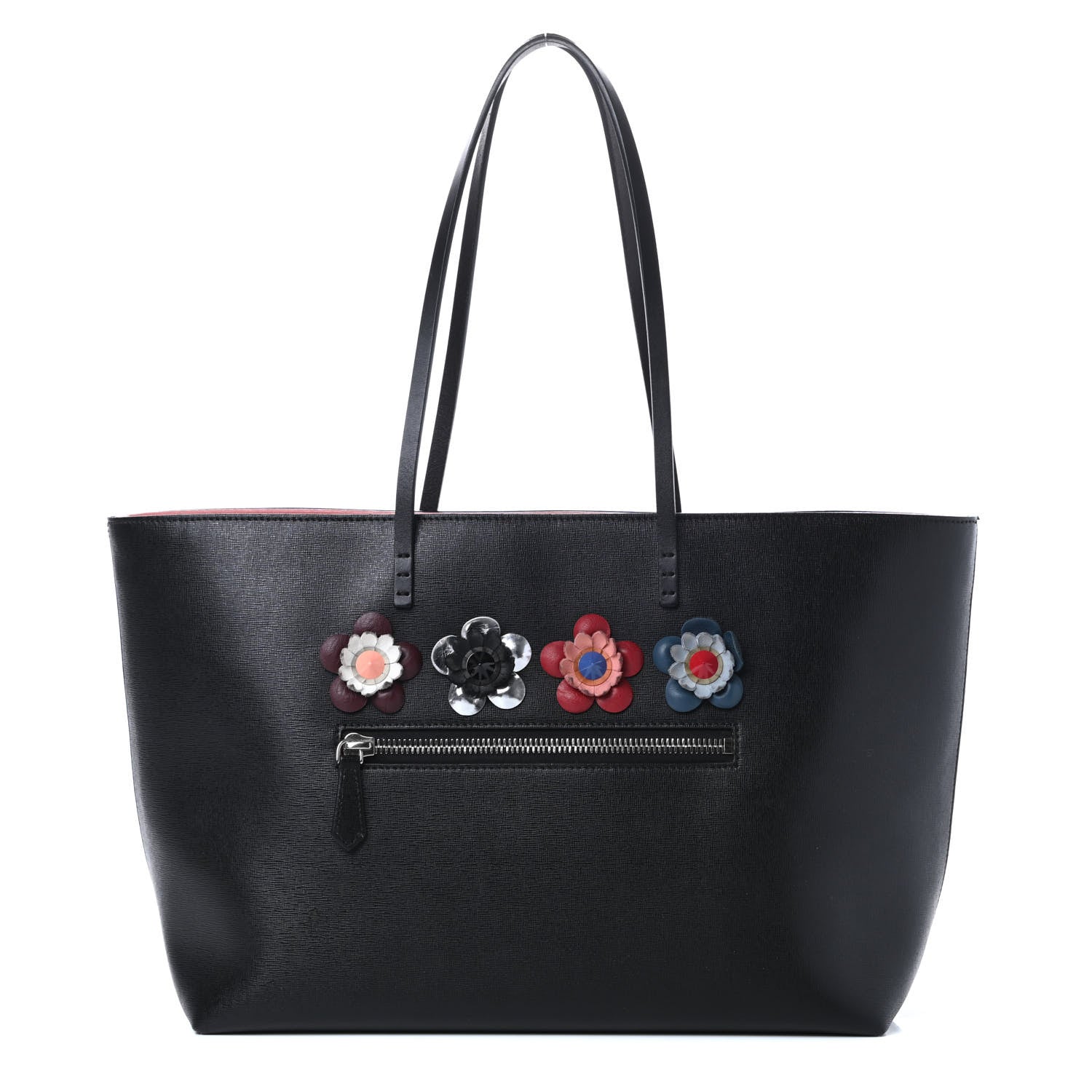 Fendi Vitello Elite Flowerland Medium Roll Tote Black 1 of 13