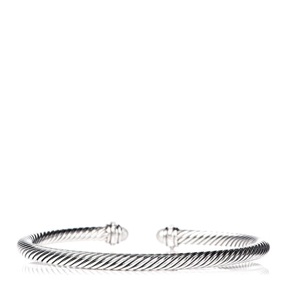 David Yurman Sterling Silver Pearl Diamond 4mm Cable Classics Bracelet 3 of 4
