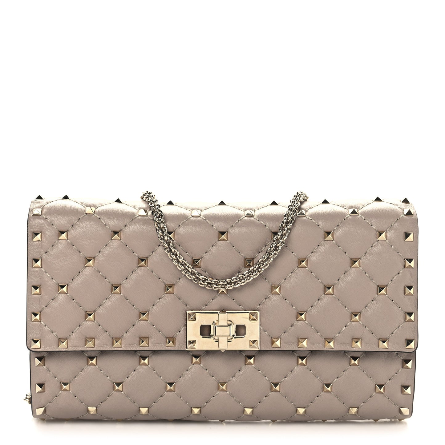Lambskin Rockstud Spike Wallet on Chain Poudre