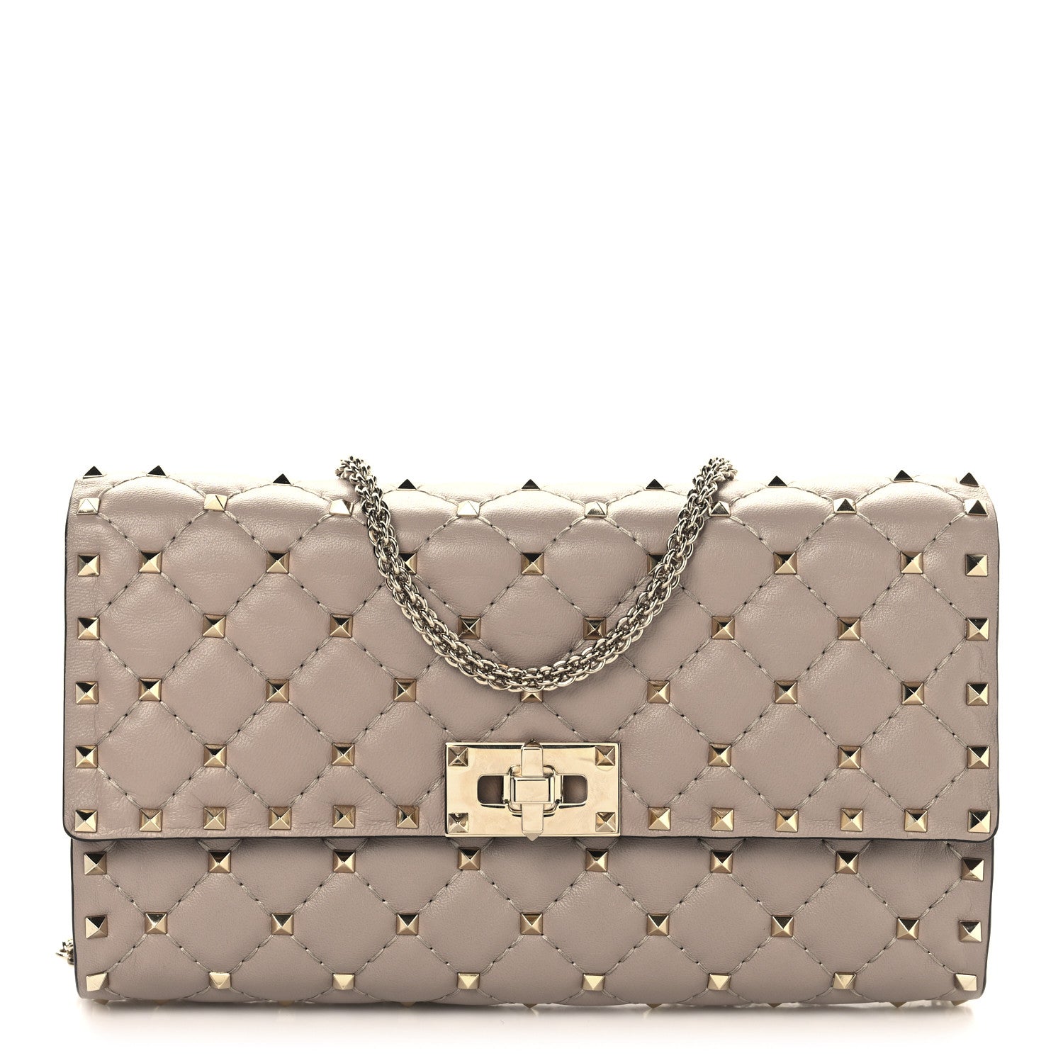 Valentino Garavani Lambskin Rockstud Spike Wallet on Chain Poudre 1 of 10
