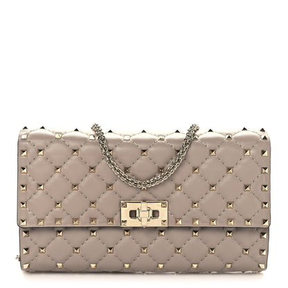 Valentino Garavani Lambskin Rockstud Spike Wallet on Chain Poudre 1 of 10