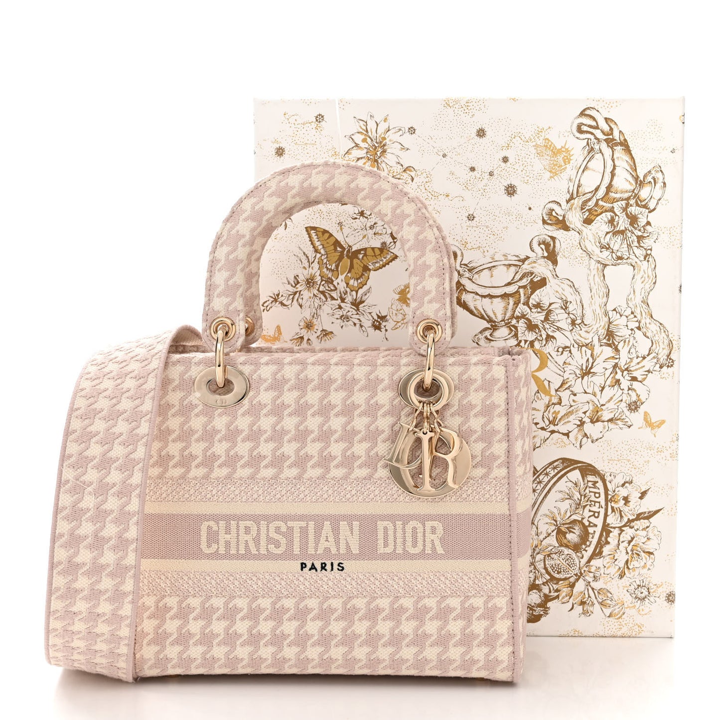 Canvas Houndstooth Embroidered Medium Lady D-Lite Pink