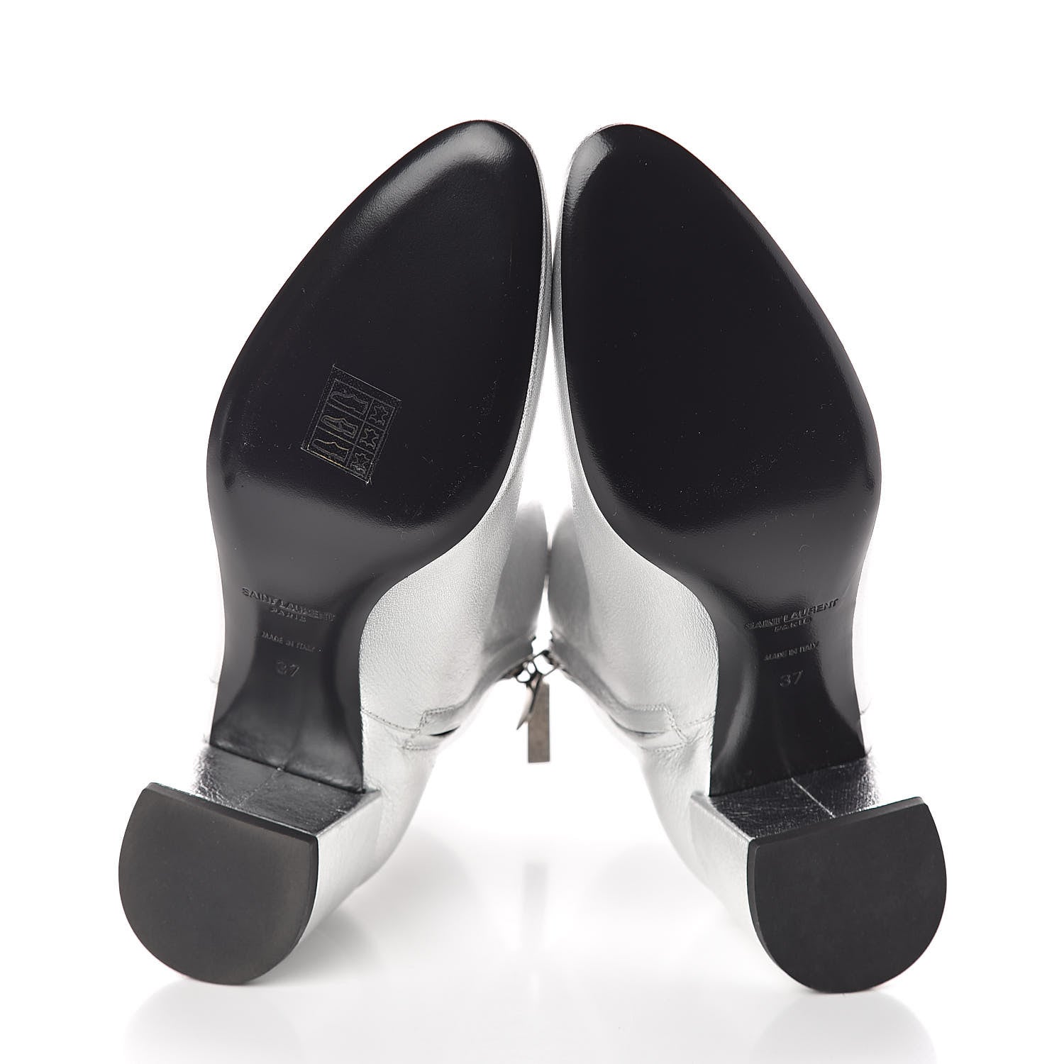 Saint Laurent Metallic Calfskin Loulou 50 Ankle Booties 37 Silver 7 of 8