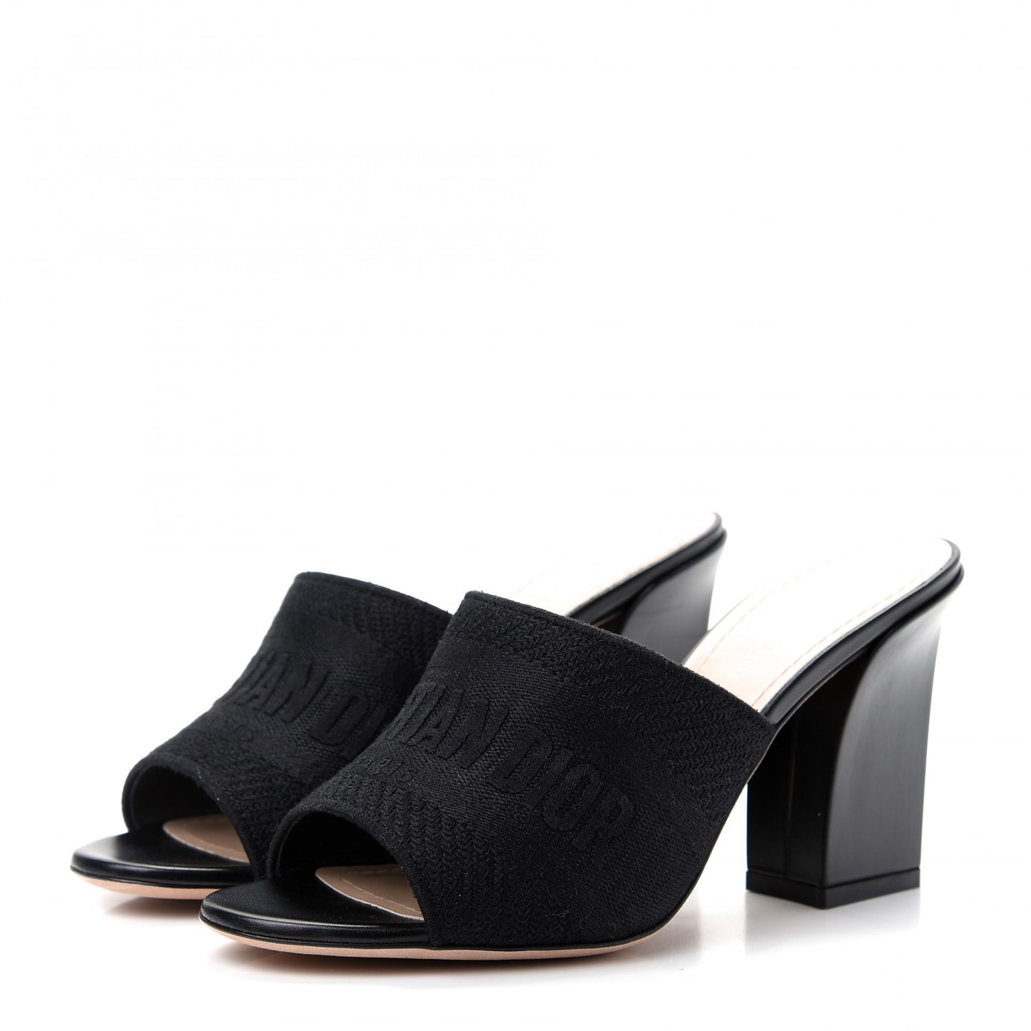 Cotton Embroidered Dway 85mm Slide Sandals 37.5 Black