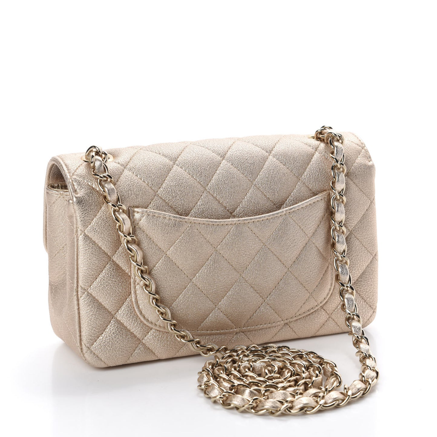 Metallic Lambskin Quilted Mini Rectangular Flap Gold