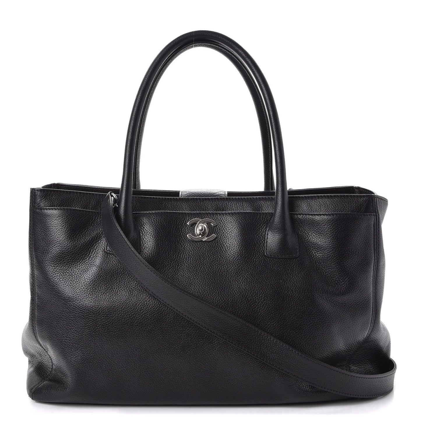 Calfskin Cerf Executive Shopper Tote Black