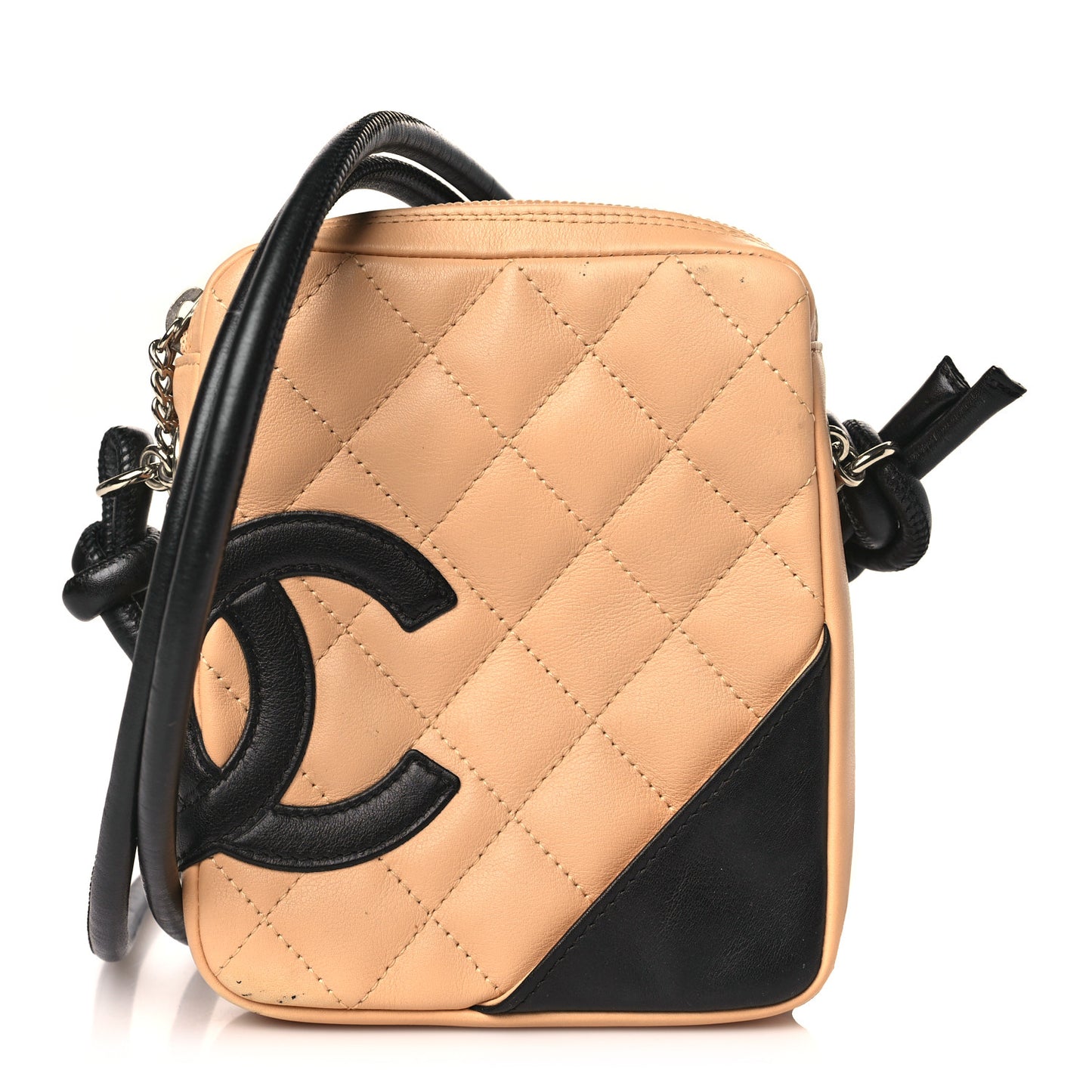 Calfskin Quilted Small Cambon Messenger Beige Black