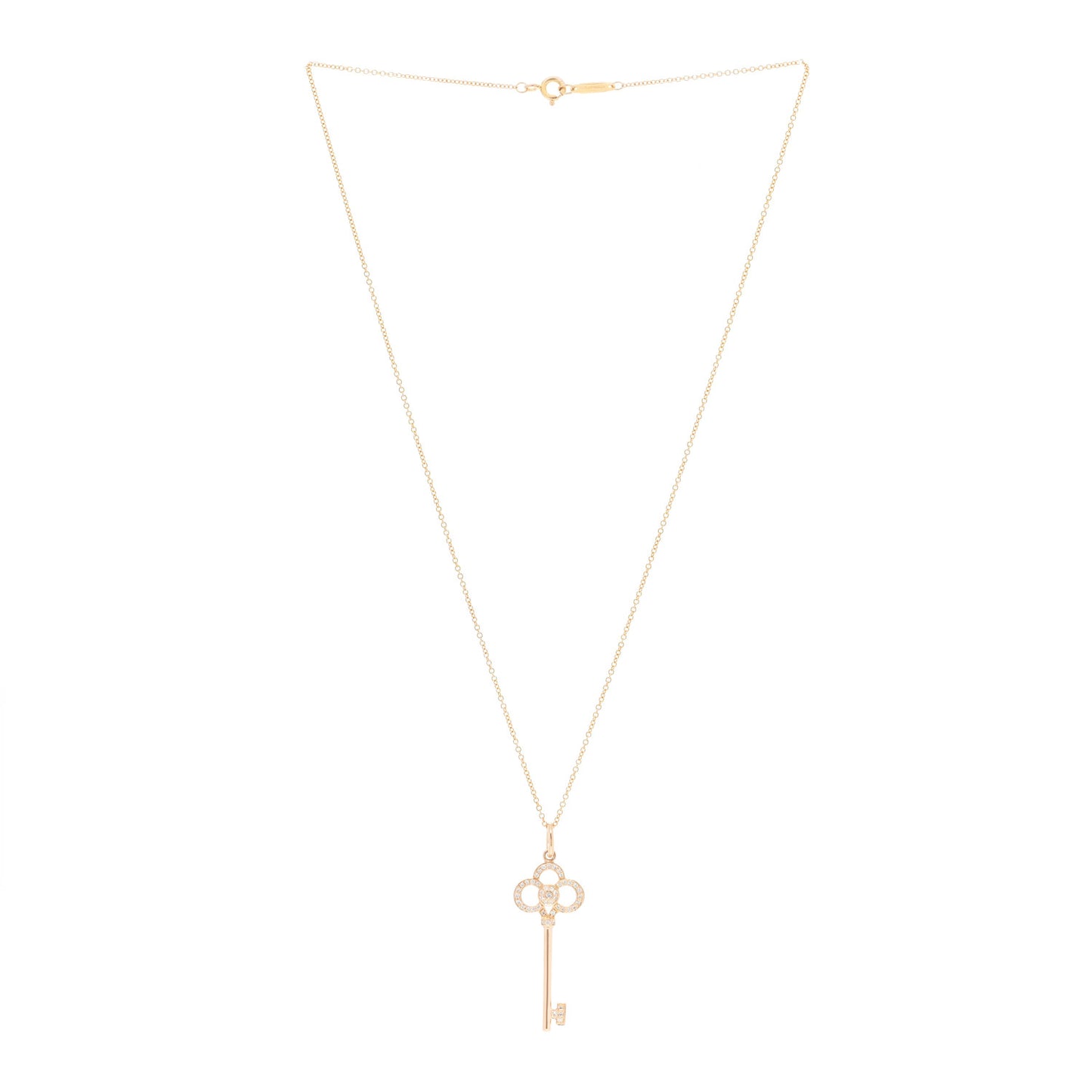 18K Rose Gold Diamond Crown Key Pendant Necklace