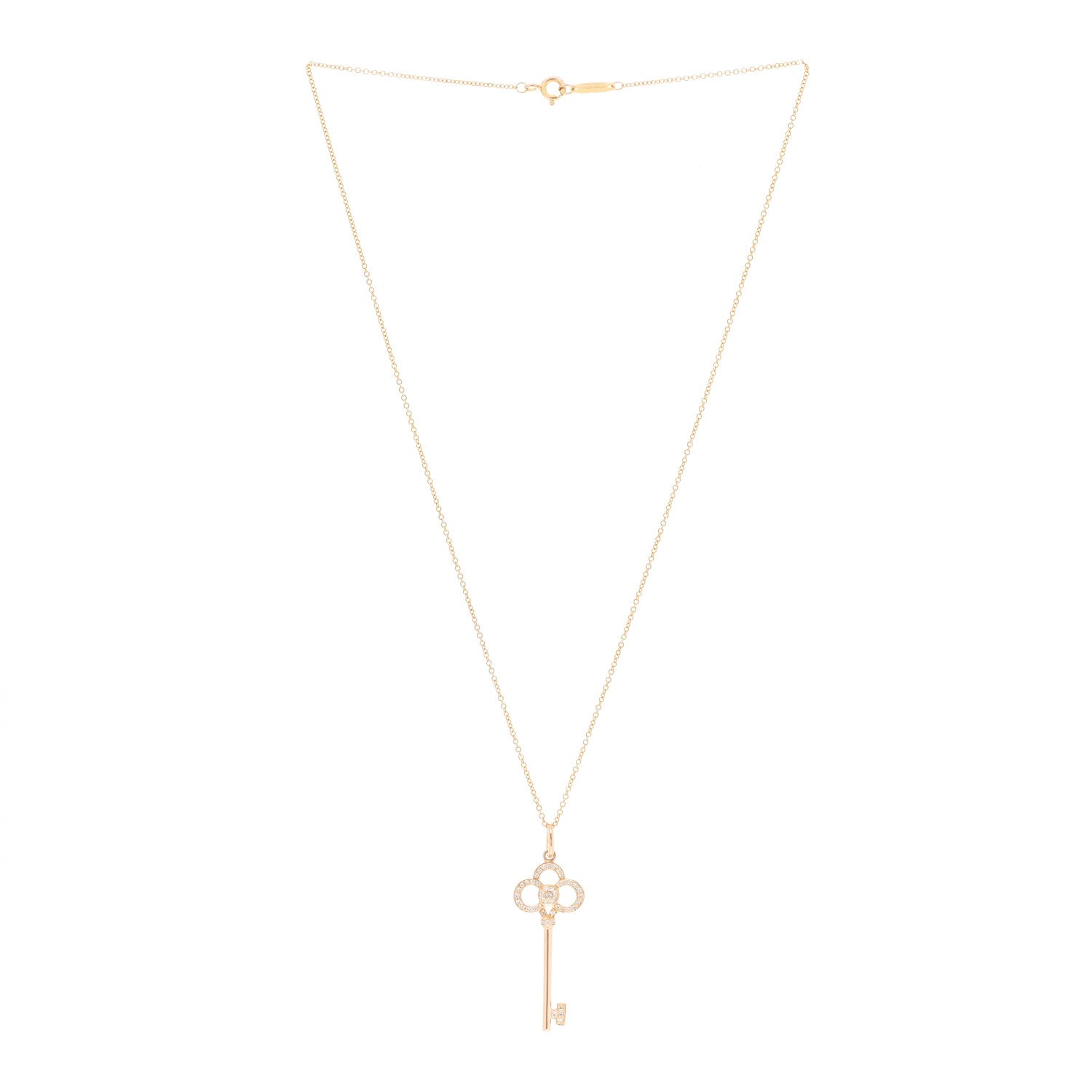 Tiffany 18K Rose Gold Diamond Crown Key Pendant Necklace 2 of 4