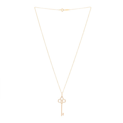 Tiffany 18K Rose Gold Diamond Crown Key Pendant Necklace 2 of 4