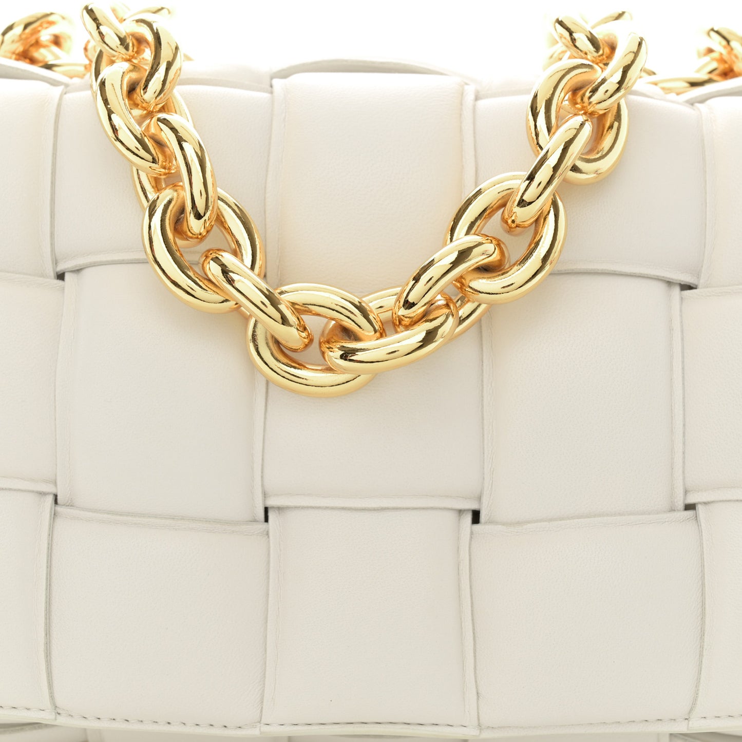 Lambskin Maxi Intreccio Padded Chain Cassette Crossbody Bag White