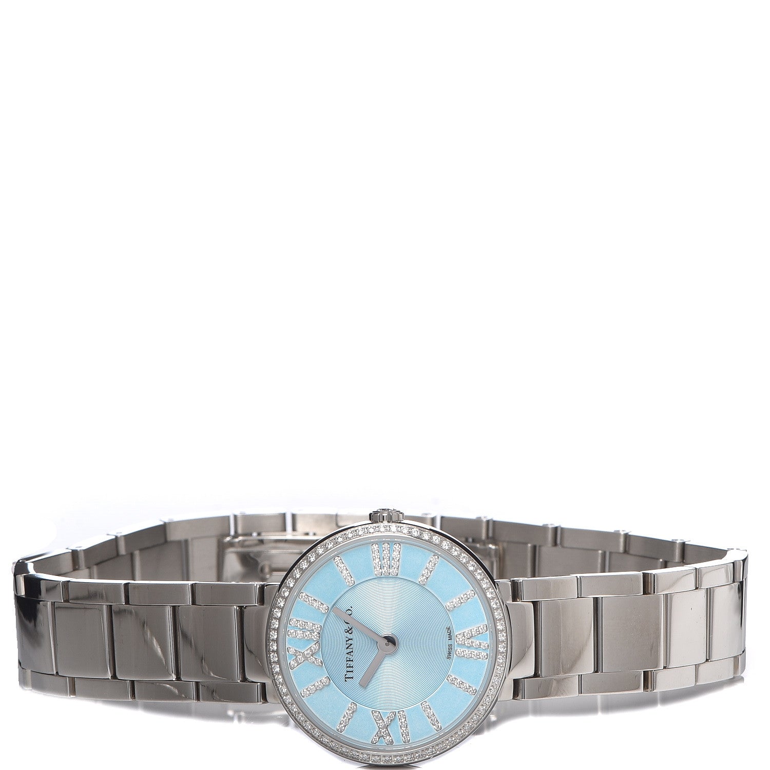Tiffany Stainless Steel Diamond Bezel 24mm Atlas 2-Hand Quartz Watch Ice Blue 3 of 6