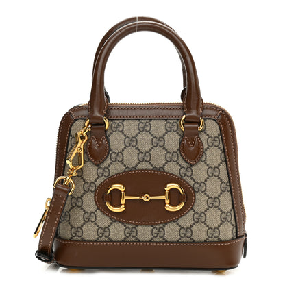 Gucci GG Supreme Monogram Azalea Calfskin Mini Horsebit 1955 Top Handle Bag Beige Ebony Brown Sugar 1 of 11