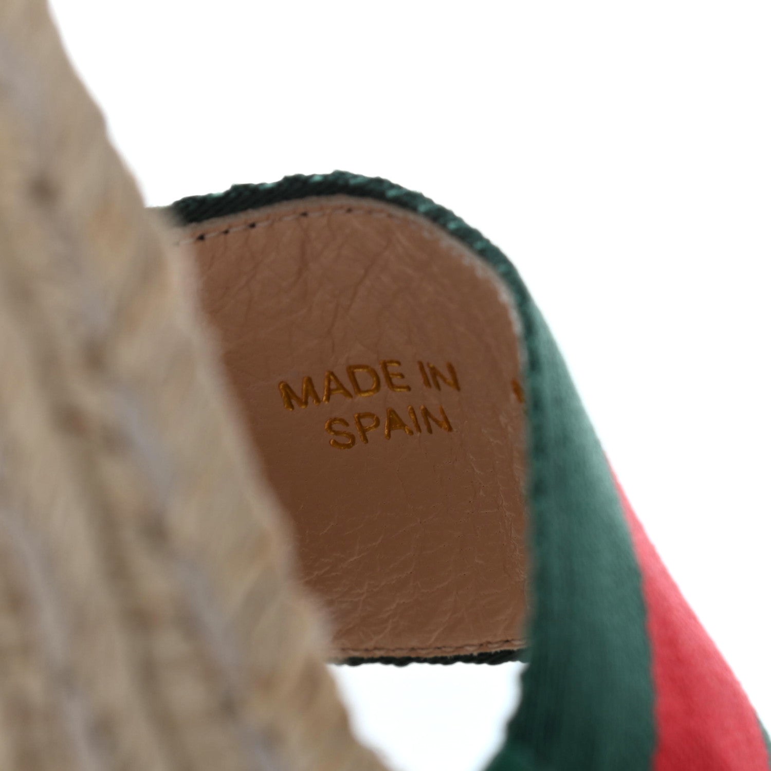 Gucci Canvas Malaga Kid Web Ankle Wrap Espadrille Wedge Sandals 37.5 Green Red Mystic White Emerald 8 of 8