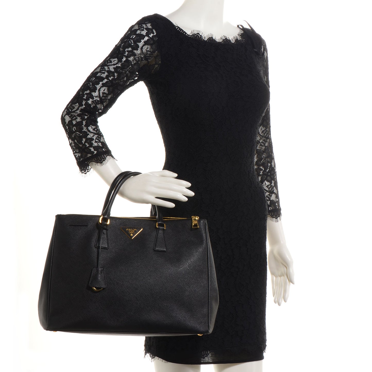 Saffiano Lux Large Double Zip Tote Nero Black