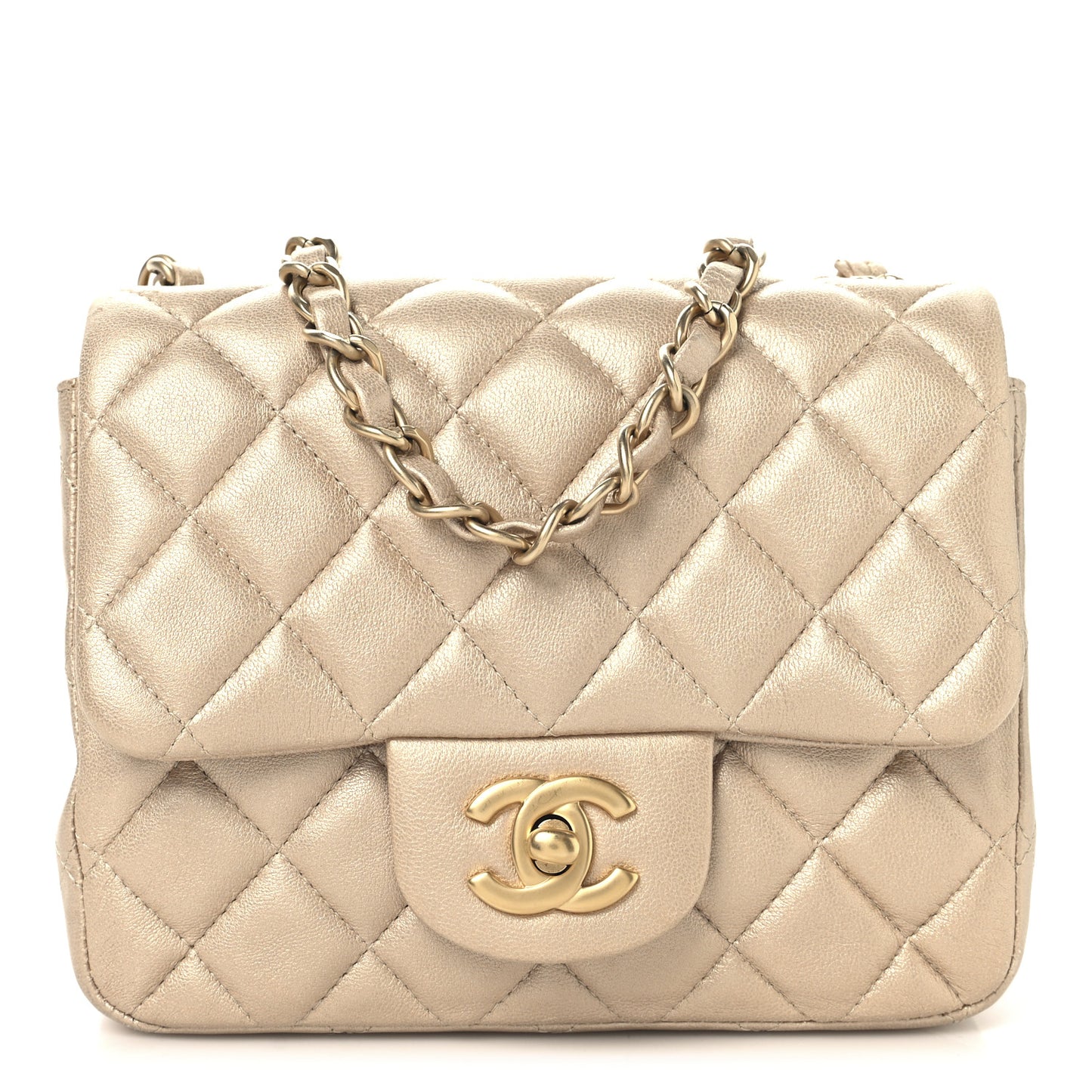 Metallic Lambskin Quilted Mini Square Flap Gold