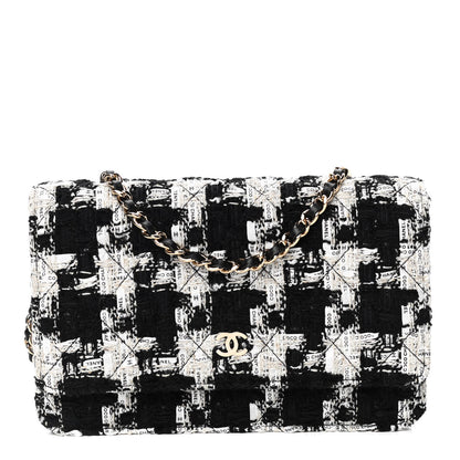 Chanel Tweed Quilted Wallet On Chain WOC Black Ecru White 1 of 4
