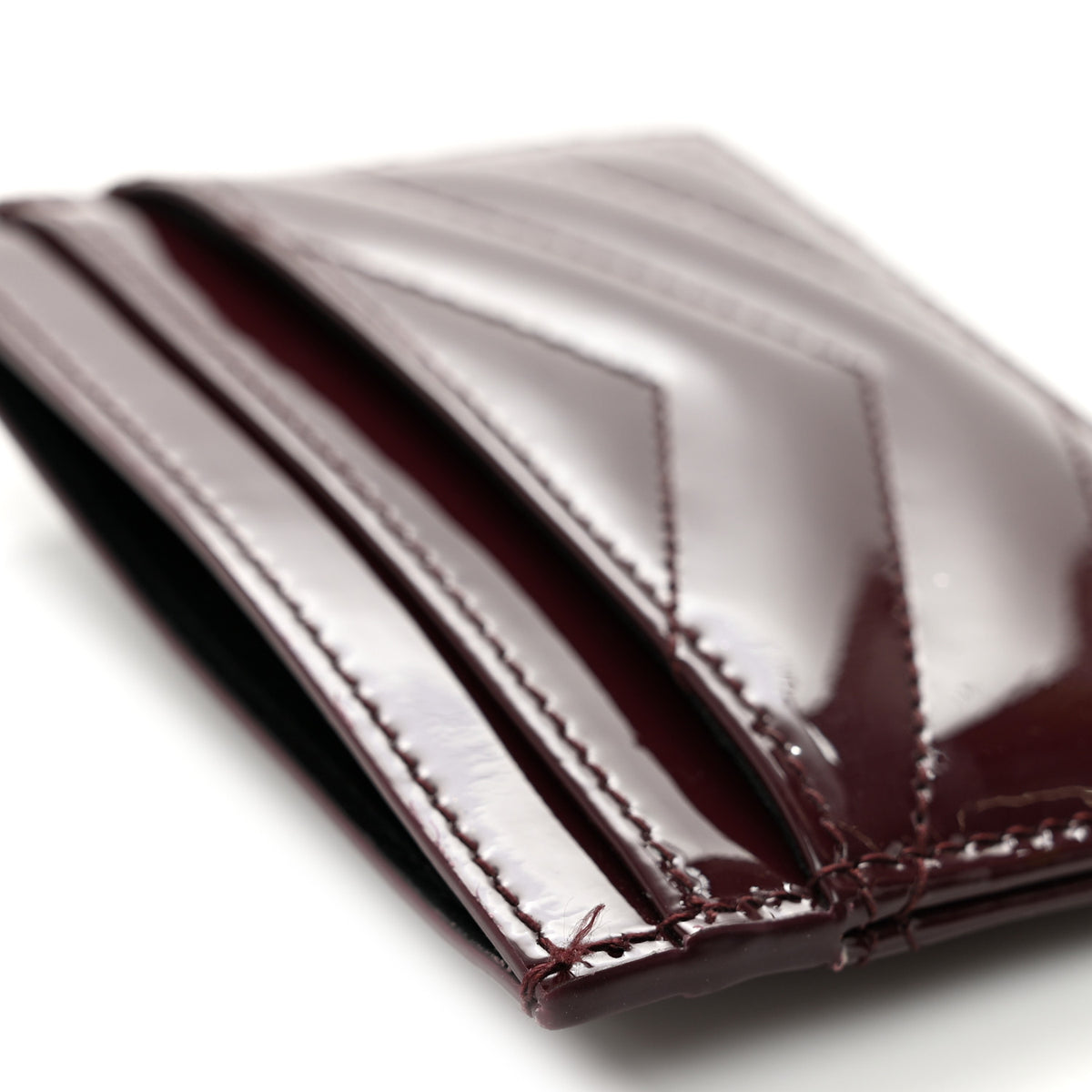 Saint Laurent Vernice Matelasse Chevron Monogram Credit Card Case Dark Red WIne 9 of 9