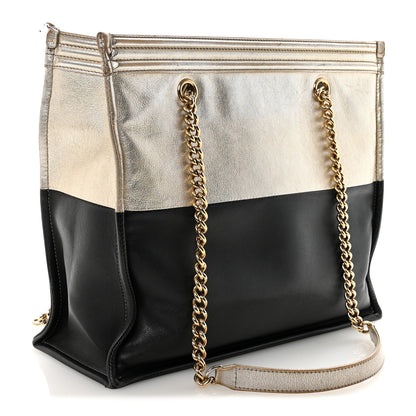 Chanel Metallic Goatskin Calfskin Bi-Color Large Boy Tote Black Gold 3 of 9