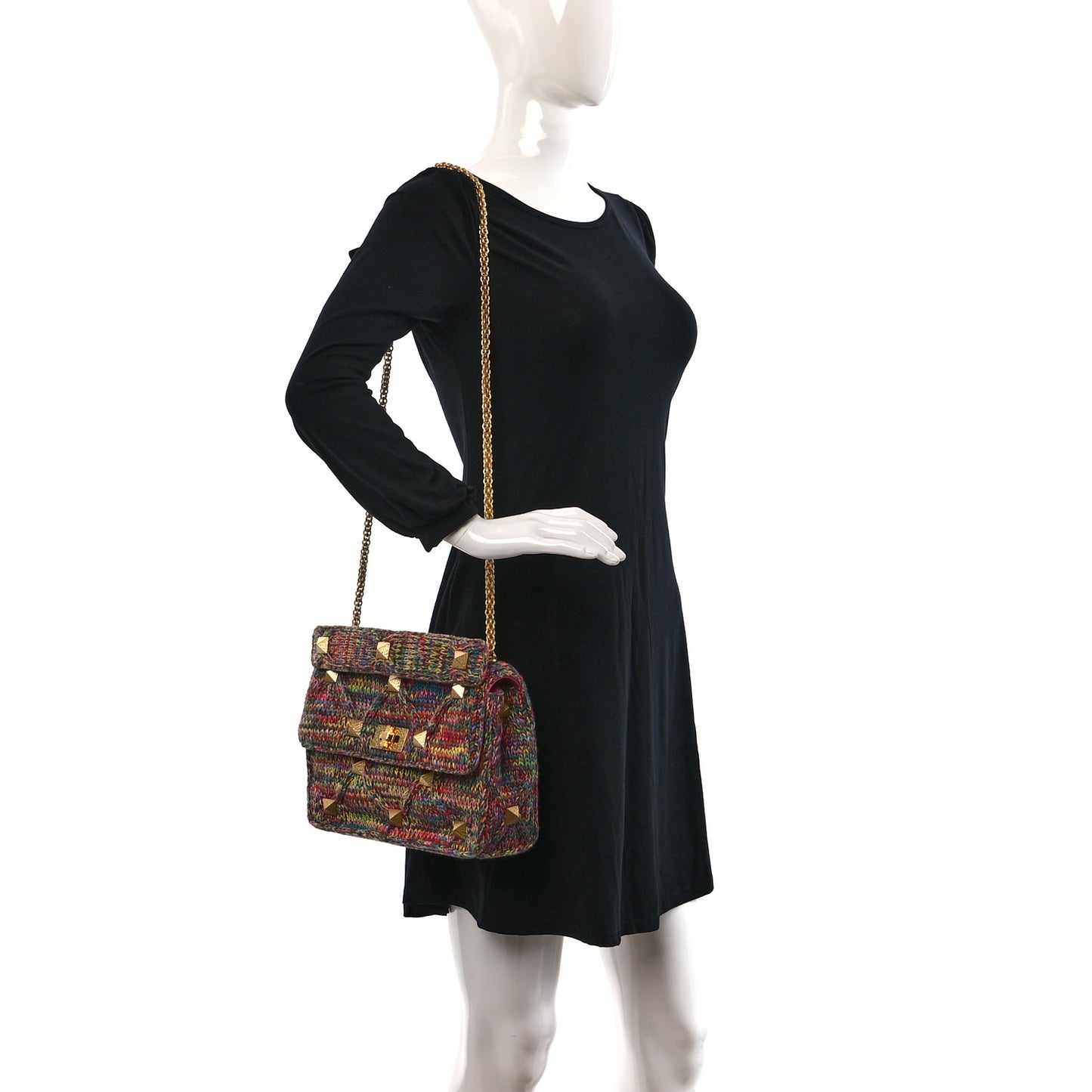 Wool Woven Large Roman Stud Shoulder Bag Multicolor Feminine Pink