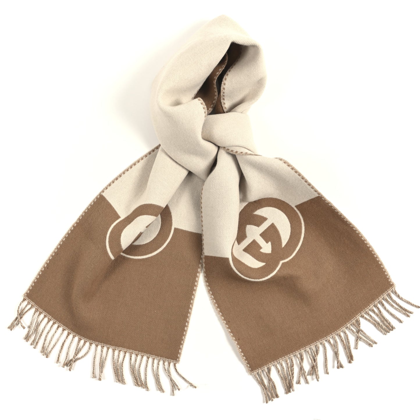 Wool Cashmere Interlocking G Scarf Ivory Beige