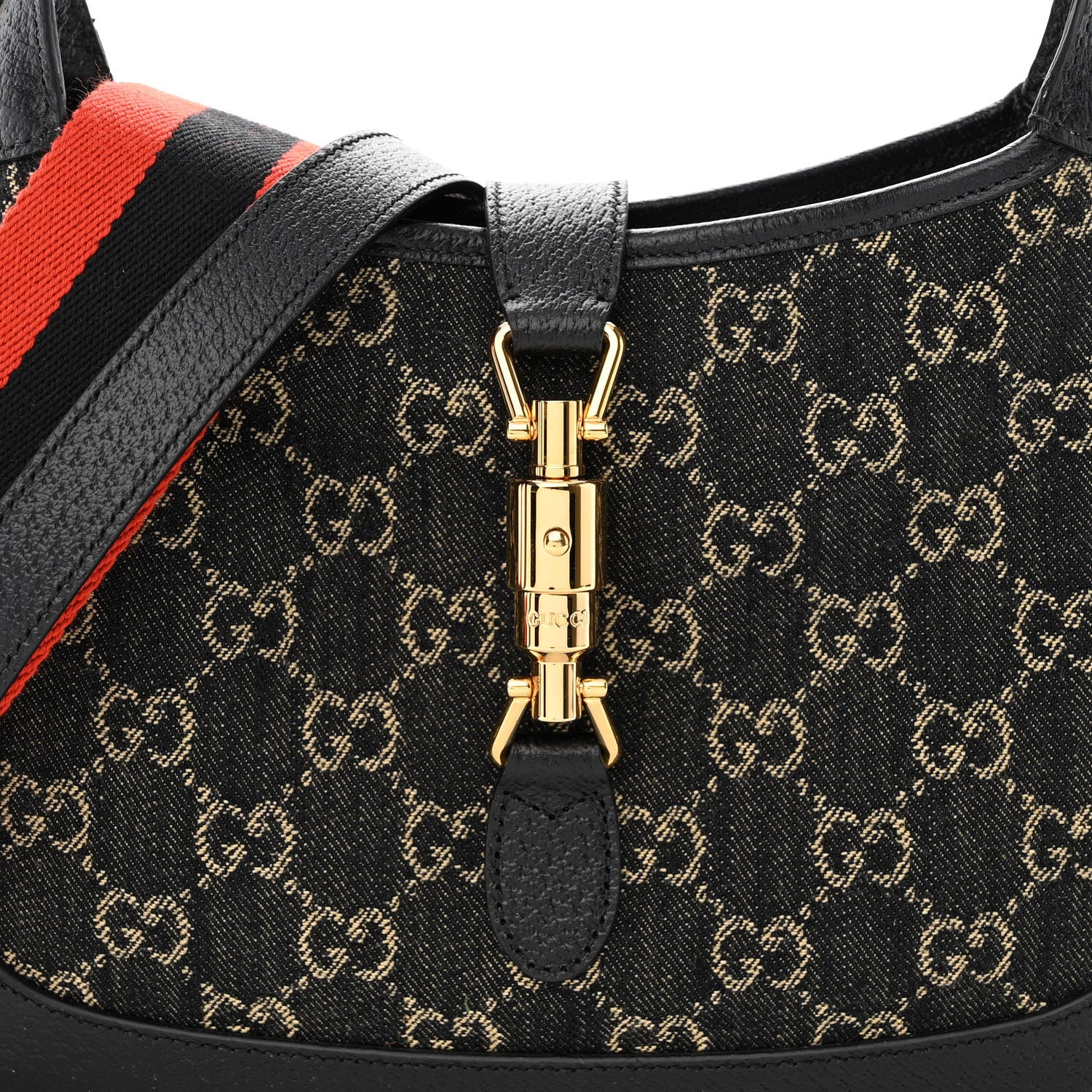 Gucci Jacquard Denim GG Monogram Small Jackie 1961 Hobo Black Ivory 8 of 11
