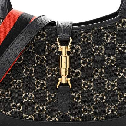 Gucci Jacquard Denim GG Monogram Small Jackie 1961 Hobo Black Ivory 8 of 11
