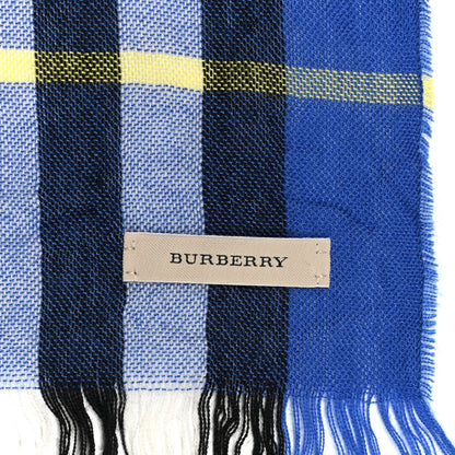 Burberry Silk Cashmere Half Mega Check Scarf Cobalt Blue 3 of 5