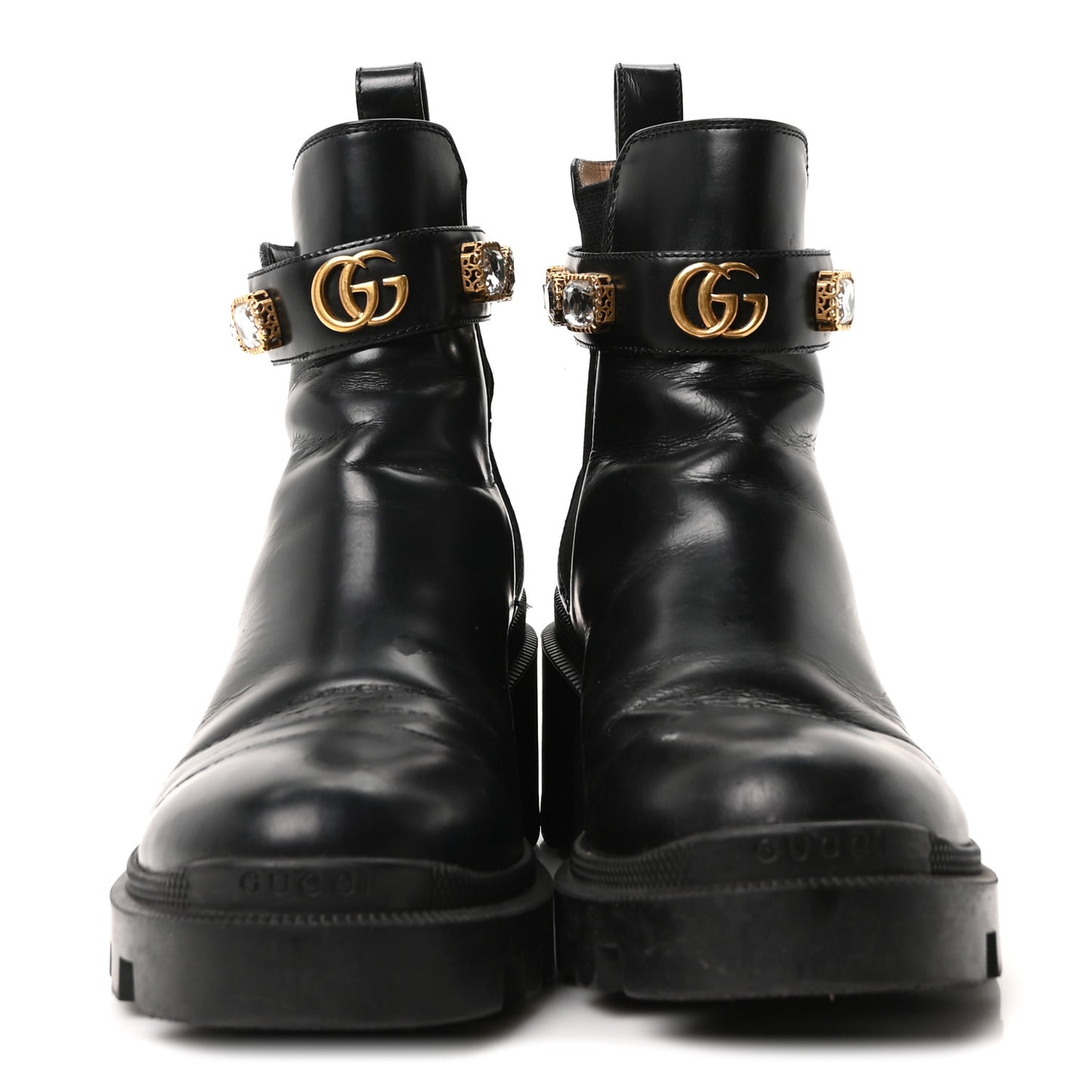 Calfskin Crystal GG Trip Chelsea Ankle Boots 38 Black