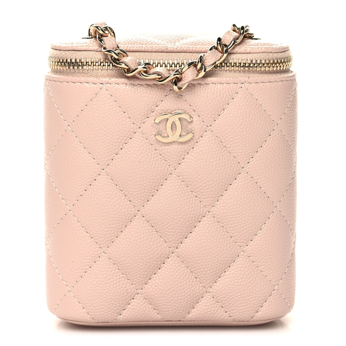 Caviar Quilted Small Vertical Coco Beauty Vanity Case With Chain Light Pink