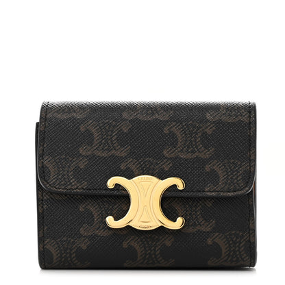 Celine Canvas Triomphe Compact Triomphe Wallet With Coin Purse Tan 1 of 10