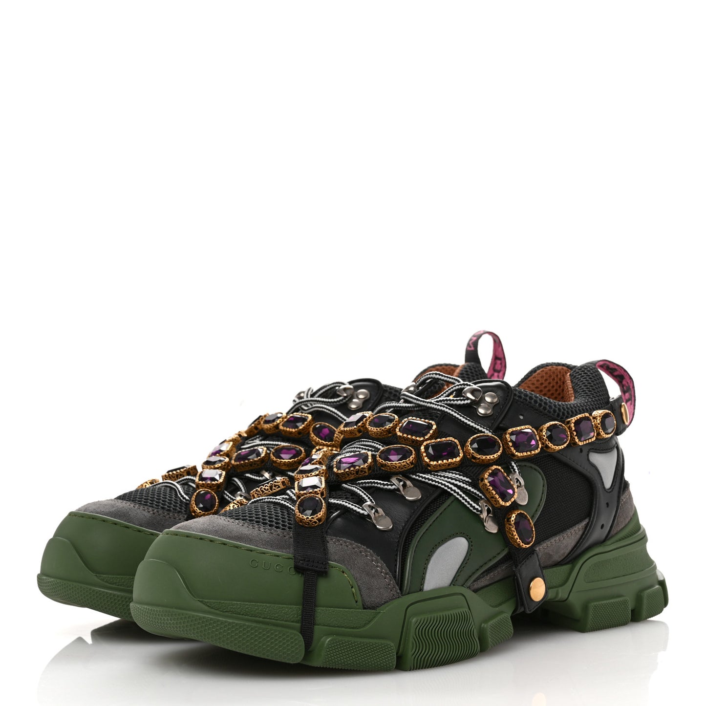 X SEGA Mesh Suede Calfskin Removable Crystals Mens Flashtrek Sneakers 12 Loess Black Olive Green