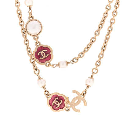 Chanel Pearl Enamel CC Camellia Long Necklace Pink Gold 4 of 6