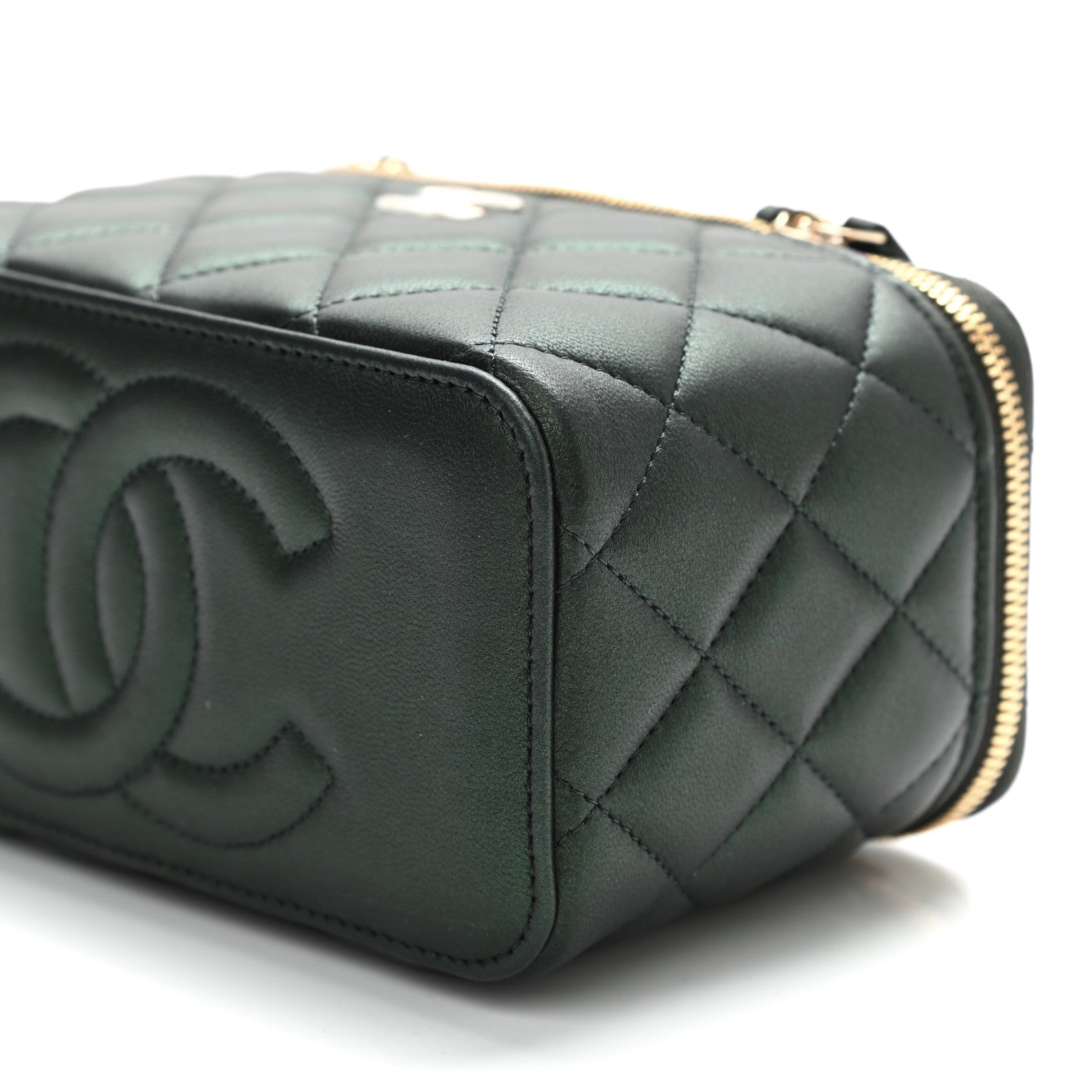 Chanel Iridescent Lambskin Quilted Small Top Handle Vanity Case With Chain Green 11 of 11