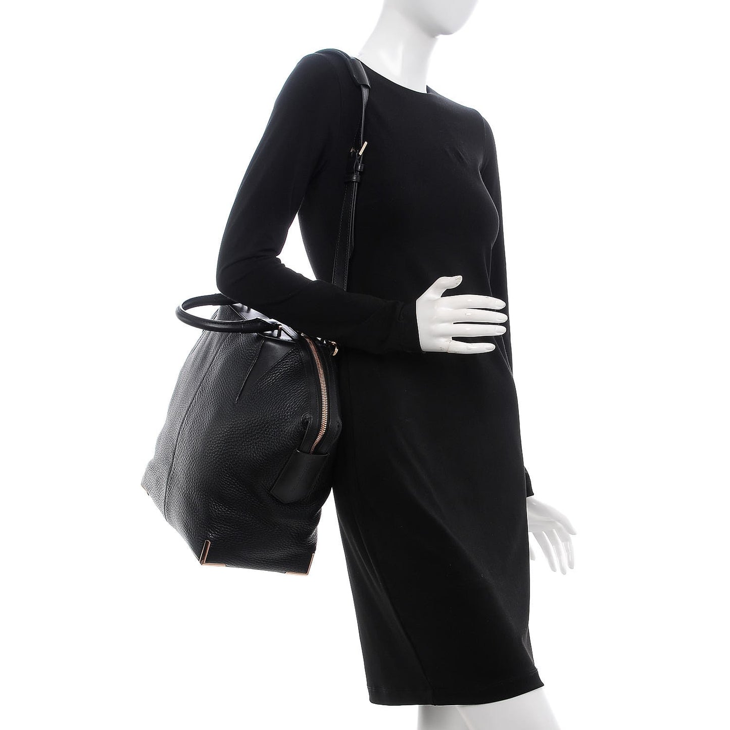 Pebbled Calfskin Large Emile Black Rose Gold Hardware