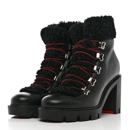Christian Louboutin Grained Calfskin Shearling Edelvizir 70 Ankle Boots 37 Black 3 of 7