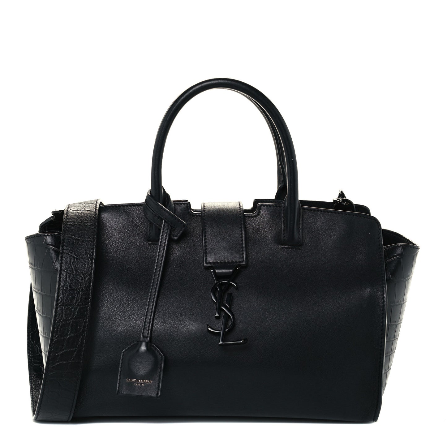 Smooth Calfskin Crocodile Embossed Small Monogram Downtown Cabas Black