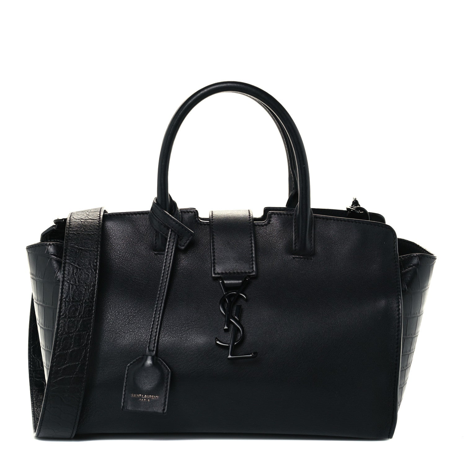 Saint Laurent Smooth Calfskin Crocodile Embossed Small Monogram Downtown Cabas Black 1 of 12