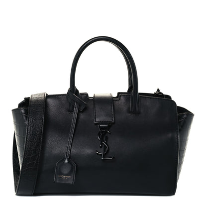 Saint Laurent Smooth Calfskin Crocodile Embossed Small Monogram Downtown Cabas Black 1 of 12